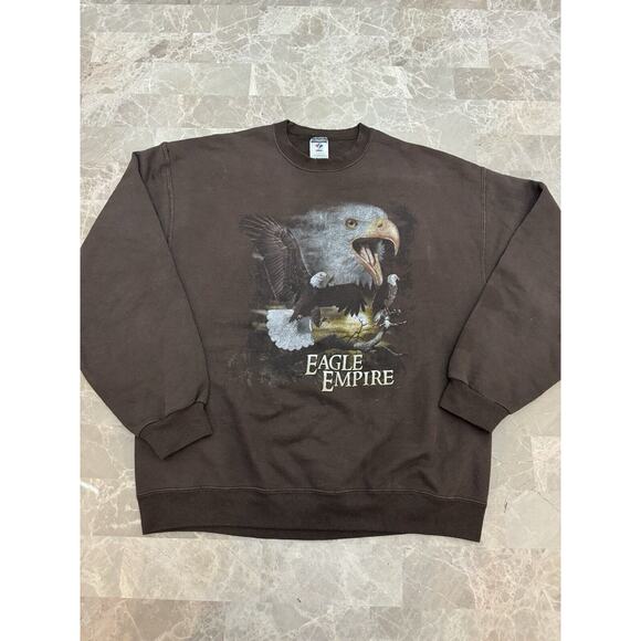 Vintage 90s Eagle Empire Graphic Sweatshirt Brown Art Nature Animal Earth L - Picture 1 of 6